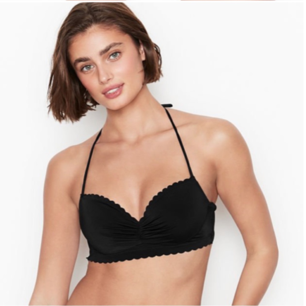 NWT VICTORIA'S SECRET 34A Zuma Getaway Demi Halter Bikini Swim Top Nero Black